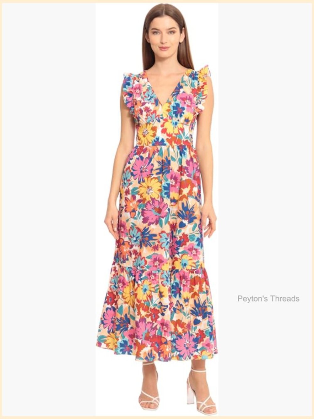 Sleeveless V-Neck Ruffle Maxi Dress with Pockets